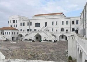 Overpopulation starts slavery: Cape Coast Slave Castle at Elmina, Ghana